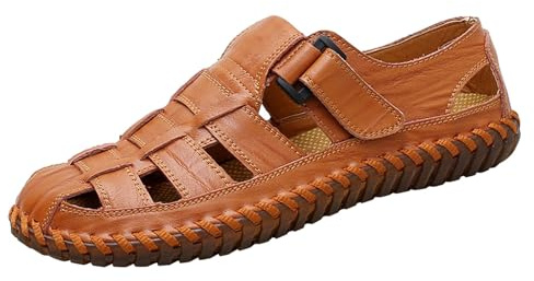 Handsydda lädersandaler för män stängd tå sommarskor andningsbara avslappnade loafers utomhuspromenader skor med rem