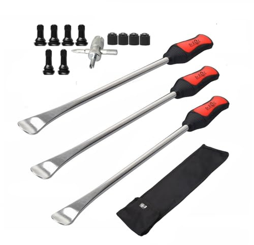 Dr.Roc 14.5 inch Perfect Leverage Tire Spoon Lever Iron Tool Kit Motorcycle Dirt Bike Lawn Mower Professional Tire Changing Tool with Stable Bag 3 PCS Tire Spoons with Tire Valve Stem TR412 TR413