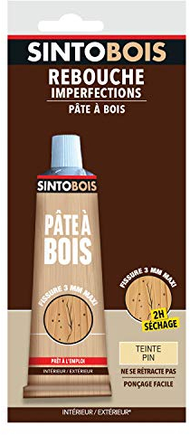 SINTOBOIS - Rebouche Petits Trous - Pâte à Bois - Prêt à l'Emploi - Sec en 2h - Formule Solvantée - Intérieur et Extérieur - Ne se Rétracte pas - Teinte Pin - Technique Professionnelle - 80 g