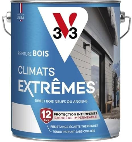 Peinture bois extérieur Climats extrêmes V33, satin blanc, 5 l