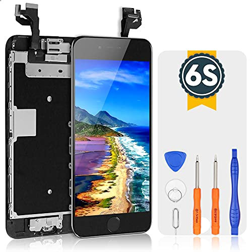 Bokman Écran tactile LCD pour iPhone 6s Noir Vitre LCD Ecran Assemblé avec Bouton Home, Capteur de Proximité, Écouteur, Caméra Frontale et Kit de Réparation
