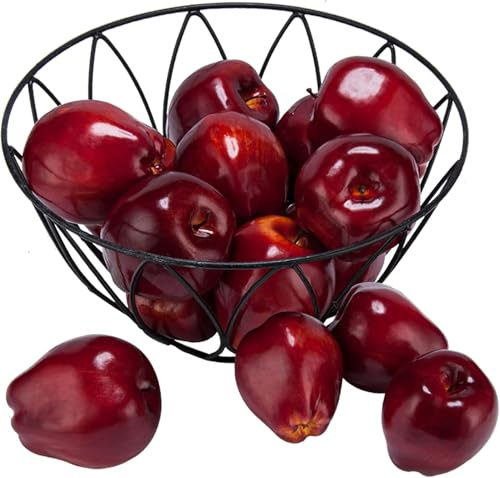 Toopify 16PCS Artificial Red Apples, Red Delicious Faux Apples, Plastic Fruit, Fake Lifelike Simulation Fruit for Home Kitchen Table Basket Decoration, 3.43 x 2.95