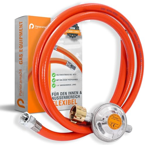 Gasschlauch Set bestehend aus Gasdruckregler 50 mbar und flexiblem Gasschlauch 80 cm - ideal für Gasgrills, Heizstrahler, Hockerkocher, Gaskocher, Lampen, uvm.