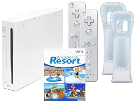 Wii Console System with Wii Sports Resort Game, Wii Fit Game, Balance Board, and 2 MotionPlus Attachments (Renewed)