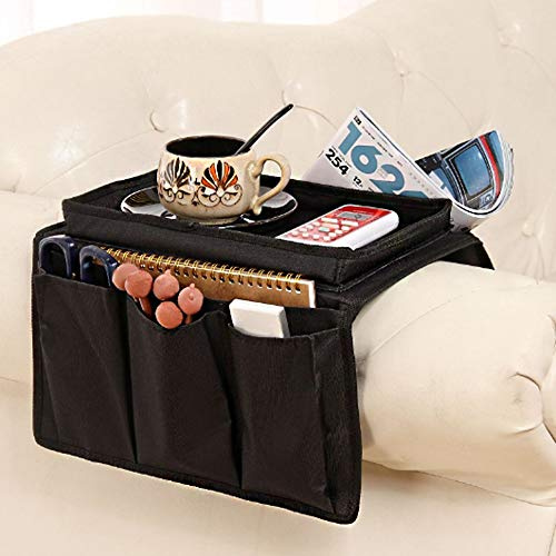 BEISIJIA Organizador de reposabrazos con bandeja para tazas, sofá Caddy TV, soporte de almacenamiento para teléfono móvil, tabletas,revistas, libros,gafas,cables, bebederos, aperitivos, bolsa de