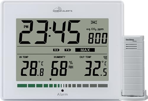 technoline MA10402 Monitor de calidad de aire, mide la calidad del aire, alarma a través de LED en mal valor ppm = recomendación de ventilación, indicador de temperatura, indicador de humedad, alertas