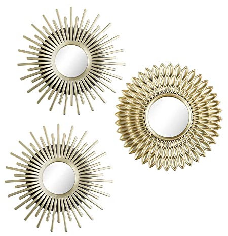 Lewis's Sun Effect Wall Mirrors - Hanging Mirrors - Sunburst Mirror, Home Décor, Round Mirror, Sun Mirror, Large Wall Mirror, Mirrors for Hallways (Champagne, Set of 3)