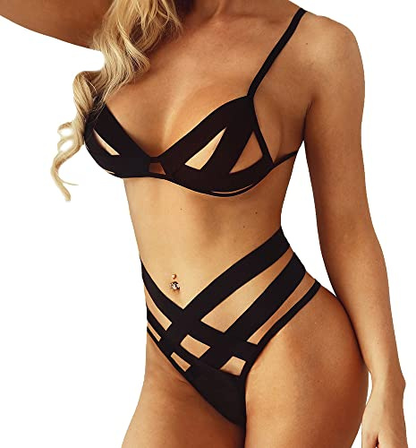 CheChury Completo Intimo Donna Sexy Lingerie 2 Pezzi Donna Sexy Confortevole Reggiseno Babydoll Aperto con Reggiseno e Perizoma per La Notte di Nozze Vacanze in Luna di Miele Viaggio (Blu, M)