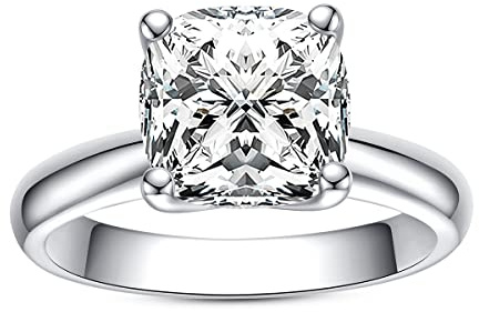 AnuClub Cushion Cut Moissanite Engagement Ring 3.5ct D Color 925 Sterling Silver Eternity Wedding Promise Anniversary Band Ring for Women Size 6