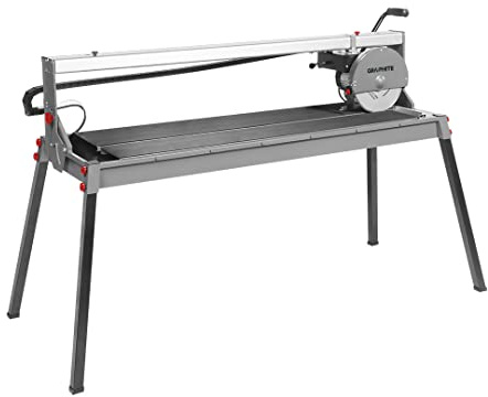 GRAPHITE Tagliapiastrelle e pietre 1500 W, 250 x 25, area di taglio 1200 mm, lama: 250 mm x 25 mm, 2950 al minuto, profondità di taglio max 90º/45º 52/46 mm