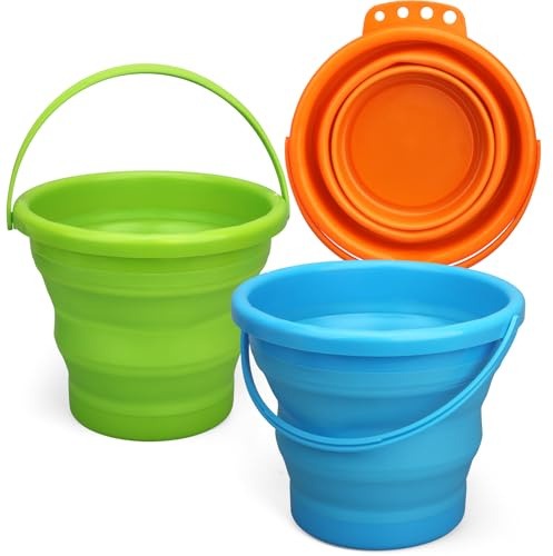 Collapsible Bucket Sandbox Kit Snow Toys for Kids, Foldable Bucket Sand Pail for Garden Planting Washing Camping Fishing, Beach Essential Travel Toys Summer Activity Fun Easter Egg Bucket Gift