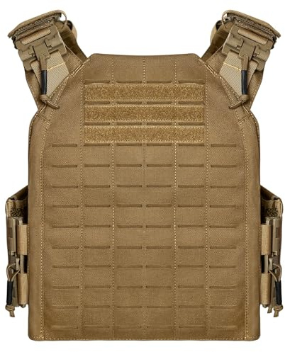 Tactical Airsoft Vest Plate Carrier 1000D Nylon Military Adjustable Quick Release Buckle Molle Combat Gears for Airsoft Paintball CS Hunting Men Women (Coyoto Brown)