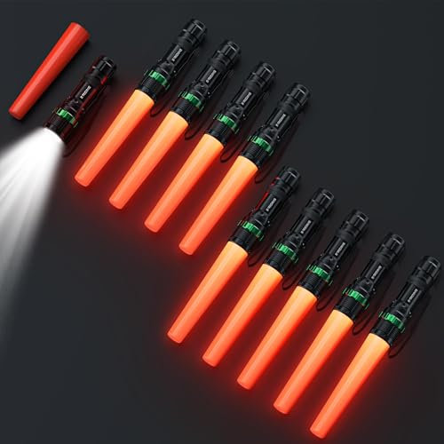 E-riding 10 Pack Traffic Wand, 11 Inch LED Traffic Flashlight Wand, Small Orange Safety Baton with for 5 Flashing Modes, Air Traffic Control Wands for Airport, Parking, Car Directing