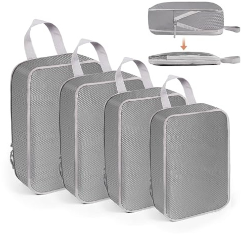 WUFANC Koffer Organizer Set 4-teilig, Packing Cubes Compression, Wasserdichte Packwürfel mit Doppelreißverschluss, Travel Essentials für Handgepäck Koffer Und Rucksack