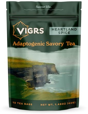 Vigrs Sipping Broth Adaptogenic Herbal Steep Sachets with Savory Seasonings, Heartland Spice Irish Flavor, Vegan, Keto, Gluten Free, Intermittent Fasting, Natural, Pack of 12