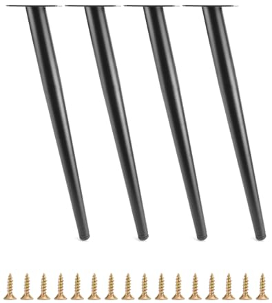 QWORK® Juego de 4 Patas para Muebles Inclinado - 40 cm Acero - con Tapas Resistentes a los Arañazos - para Mesa de Centro/Mesita de Noche/Gabinetes/Sillas