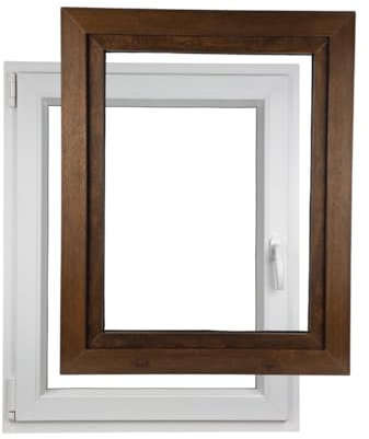 ALUCON Kellerfenster 400x600 mm – Fenster 40x60 cm – Kunststofffenster Innen Weiß/Außen Nussbaum – Flügelfenster DIN Links