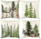 Aitsite Weihnachten Kissenbezug, 4er-Pack Winter-Kissenbezüge, Weihnachts-Kissenbezüge 45 x 45 cm, Winter, Weihnachts Dekoration für Wohnzimmer, Sofa, Schlafzimmerdekoration (Grüner Kiefernhirsch)