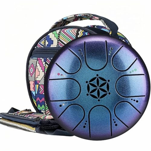 Tambor de lluvia para jardín exterior, tambor de lengua de acero con bolsa de transporte, kit de tambor de tanque de mano de 8 notas de 5 pulgadas, instrumento de tambor de lengua principal C (azul)
