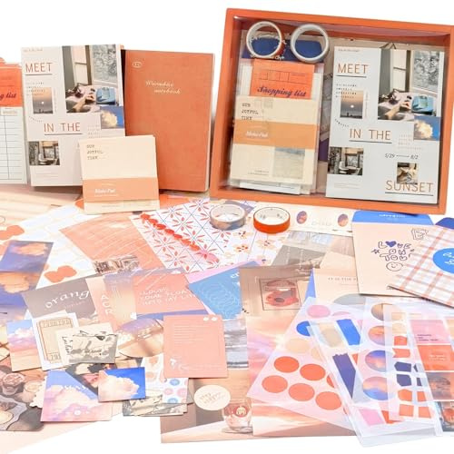 ROEOWENE 410 PCS Scrapbooking Kit Aesthetic per Donne Adolescenti | Accessori Diy Scrapbook Adesivi Vintage Stickers Journal Junk Journaling Regalo Compleanno Natale-arancione