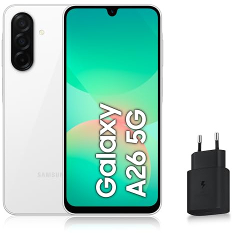 Samsung Galaxy A26 5G, Smartphone Android, 128 Go, Chargeur Secteur Rapide 25W Inclus, Smartphone déverrouillé, Blanc, Version FR