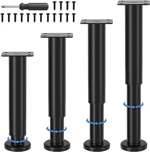 VETIN 4 Pezzi Gambe per Mobili 18-32cm, Piedini per Mobili Regolabili in Altezza, Piedini di Supporto in Metallo Nero, Gambe per Mobili per Armadi, Letto, Divano, Tavoli, Mobiletto del Bagno
