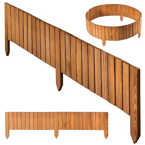 KADAX Bordure de pelouse en bois flexible - 116 x 20 cm - Bordure de parterre - Clôture de jardin flexible - Bordure de tonte - Marron clair
