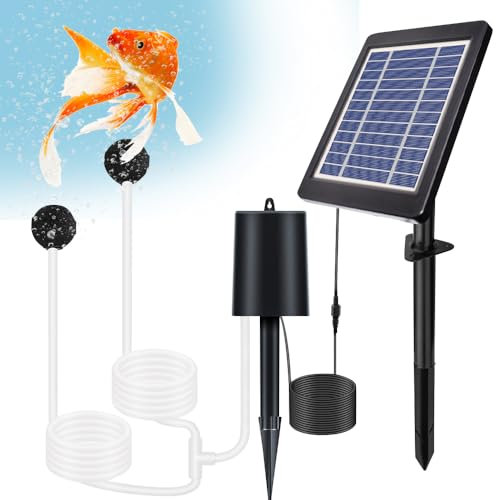Kit de pompe à air solaire, oxygénateur à énergie solaire avec 3 modes, aérateur de bassin solaire avec pompe à air, tuyaux d'air et pierres d'aération pour jardin, piscine, étang de pêche, noir