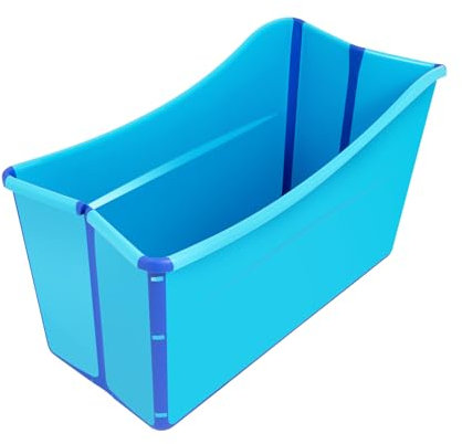 Blau Mobile Faltbare Badewanne, Klappdesign mit Massage & Sauna-Funktion, Schnellaufbau & Ablassventil für Camping/Balkon/Physiotherapie