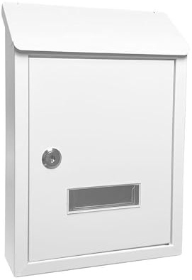 glowster Cassetta postale in acciaio zincato bianco, 30 x 21 x 7 cm, con serratura a cilindro e coperchio antipioggia; ideale per la protezione e la sicurezza della posta.