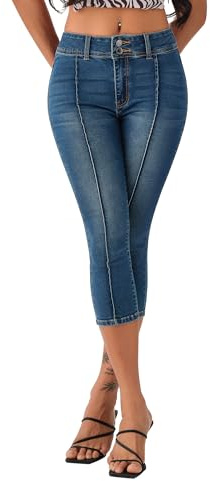 roswear Women’s Capri Pants Trendy Mid Rise Skinny Stretchy Front Seam Denim Jeans Denim X-Large