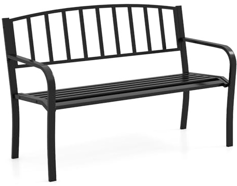 COSTWAY Banco Jardin para 2-3 Plazas, Banco Exterior de Metal, Respaldo de Listones y Reposabrazos Curvos, Terraza Patio Balcon, Carga 300kg, 127 × 59 × 85,5 cm, Negro
