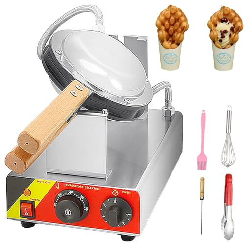VzxCrue Bubble Waffle Maker,Commercial Waffle Maker Double Head Waffle Maker,Independent Temp Time Control,For Restaurant Cafes Bakery Snack Bar Home SingleHead