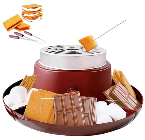 Set elettrico 2 in 1 per fonduta e macchina S'Mores con 5 accessori - Piatto antiaderente da 30 cm, temperatura regolabile per bambini e adulti