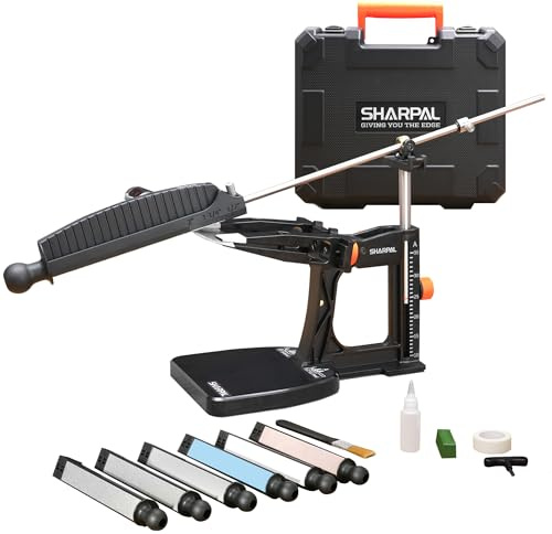 SHARPAL 202H Sistema di Affilacoltelli Professionale – Affilatore ad Angolo Regolabile 10°–35° con 7 Abrasive (Diamante 220/325/600/1000, Cote 3000/6000, Coramella) e Custodia, Regalo Festa del Papà
