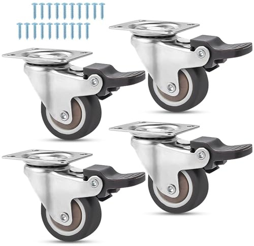 Brvozify set da 4 ruote per mobili 25 mm, rotelle in tpr con freno, rotelle per girevoli a360 gradi, senza tracce e silenziose, ruote per il trasporto di mobili in pallet, per tavolini