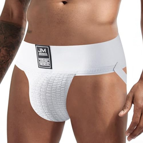 JOCKMAIL Herr atletisk support underkläder suspensoar med bomull nylon blandning tyg perfekt för gym, träning och sportaktiviteter (XL vit)