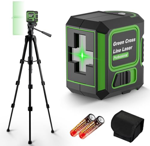 Lambluefly Kreuzlinienlaser mit Stativ, 360 Grad Laser Level, Laser Wasserwaage, Helligkeit einstellbar/IP54 Wasser/Linienlaser Selbstnivellierend, Für Baustellen/Inneneinrichtung (mit 2 AA Batteriem)