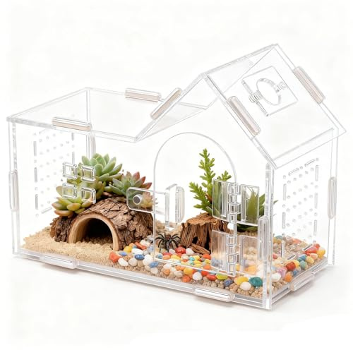 Recinto De Araña Saltarina - Terrario Transparente De Acrílico De 10 Cm | Jaula De Terrario, Puerta De Apertura Frontal Para Geckos, Animales Pequeños, Tarántulas, Ranas, Lagartos, Grillos, Escarabajo