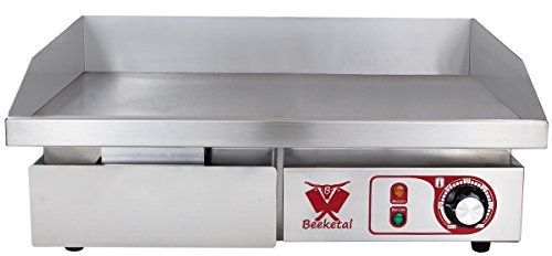 Beeketal 'BGP-a' Profi Gastro Gusseisen Grillplatte elektrisch mit 55 x 35 cm Grillfläche (glatt), stufenlos regelbar 50-300 °C (3000W), Elektrogrill mit Spritzschutz und Fett Auffangbehälter