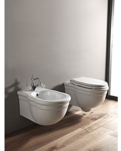 Coppia di Sanitari Vaso + Bidet Sospesi serie Hermitage in Ceramica Bianca