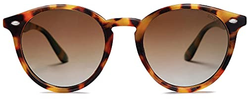 SOJOS Retro Round Polarized Sunglasses for Women Men Classic Vintage Sunnies SJ2069, Amber Tortoise/Brown