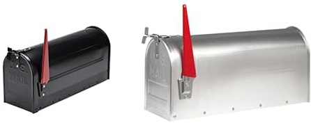 BURG-WÄCHTER Amerikansk brevlåda, U.S. Mailbox med vridbar flagga utan namnskylt, Stål, US-Box 891 S, Svart (liknar RAL 9005) & BURG-MÖNST, USA-brevlåda Stödstolpar svart