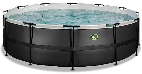 EXIT Toys Piscine Black Leather - ø488x122cm - Grande Piscine Ronde EXIT Toys avec Pompe de Filtration à Cartouche - Piscine Extra Profonde - Cadre Solide - Échelle de Piscine Incluse - Noir