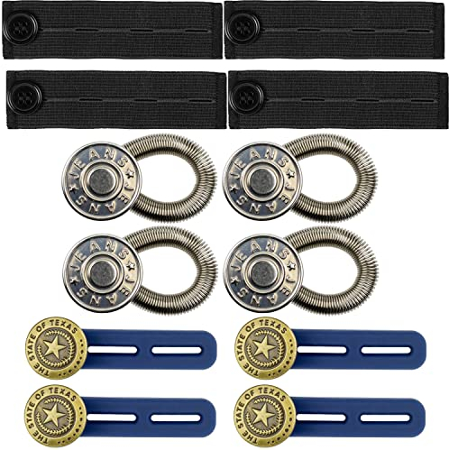 Bequeme Hosenbunderweiterung Mix Set, 16 Pack, 3 Versionen mit Elasthan-Band, Silikon-Band und Metallfeder, für Damen und Herren, für Jeans, Hose, Anzughose, Rock, Hosenerweiterung Schwangerschaft