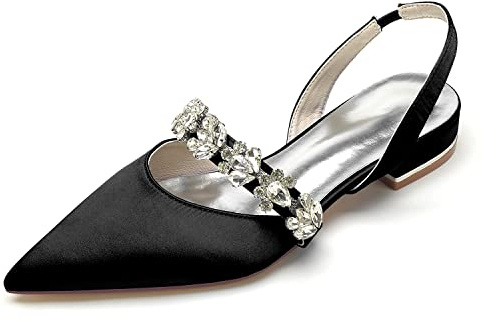 Scarpe da Sposa per Damigelle d'Onore Strass Décolleté con Tacco Basso per Donna Sandali con Strass Décolleté con Cinturino alla Caviglia Abito Caviglia Tacchi da 2,5 cm,Nero,40 EU