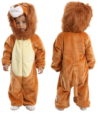 Doladola Bébé grenouillere À Capuchon,enfant Pyjama,Garçons Filles Barboteuse de style animal(Lion, 3-4 ans)