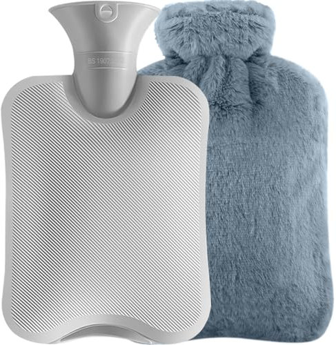 BIAOQINBO Borsa Acqua Calda, 2L/3L Borsa dell'acqua Calda con Copertura in Peluche, Hot Water Bag, PVC senza BPA, per Alleviare il Dolore e Ritenzione di Calore per Bambini e Adulti - Grigio (2L)