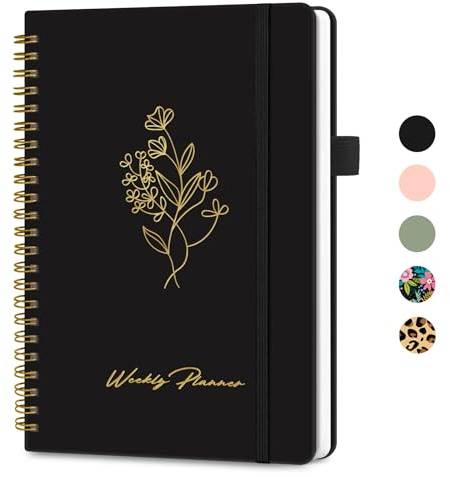 Planificador semanal sin fecha, cuaderno semanal de lista de tareas con organizador de seguimiento de objetivos y hábitos, cuaderno semanal A5 con encuadernación en espiral, 6.1 x 8.2 pulgadas, color
