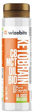 WIZEBITE - Olio MCT C8 Puro Biologico Squeeze KetoBrain | 250ml | 100% Acido Caprilico da Olio di Cocco | Energia per Mente, Supporto per Keto Diet, Paleo e Metabolismo dei Grassi, Bulletproof Coffee